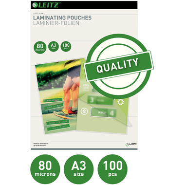 LEITZ Pochettes à plastifier A3 33819 brillant, 80my 100 pcs.