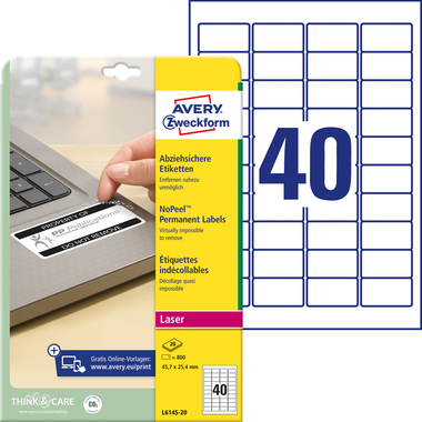 AVERY ZWECKFORM Etiketten 45,7×25,4mm L6145-20 non perm. 800 Stück