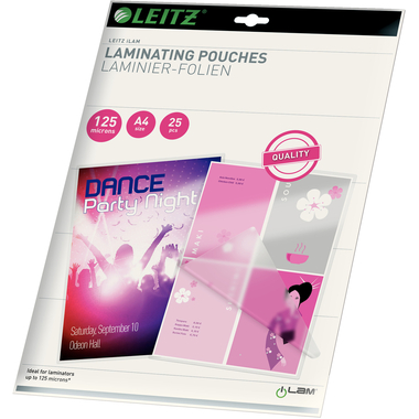 LEITZ Pochettes à plastifier A4 33835 brillant, 125my 25 pièces