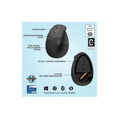 Logitech Ergonomic Mouse Lift Left Graphite