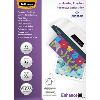 FELLOWES Pelicole per laminazione A4 5396205 lucido, 80my 25 pezzi