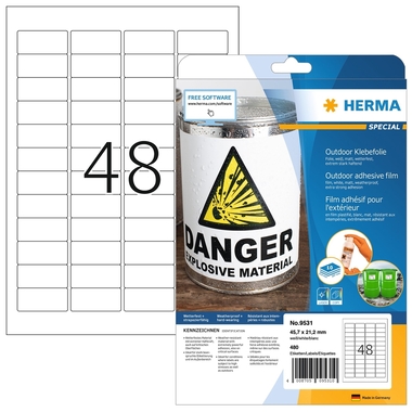 HERMA Outdoor Etikett.PP 45,7x21,2mm 9531 weiss 480 St./10 Blatt