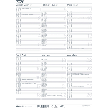 BIELLA Wandkalender 2026 875406000026U 6M/1S weiss DE/FR 21x29.7cm