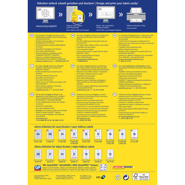 AVERY ZWECKFORM Etiquettes adress. 99,1x38,1mm L7163-250 blanc 3500 pcs./250 flls.
