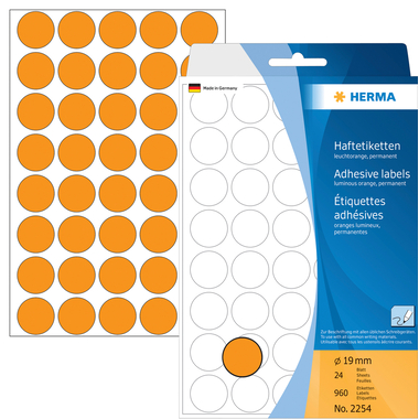 HERMA Etiquettes ronde 19mm 2254 orange 960 pcs.