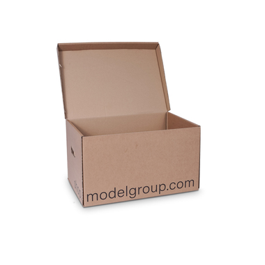 Moving box with grip holes & hinged lid in brown 518x350x295mm
