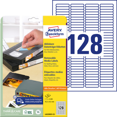 AVERY ZWECKFORM Etiketten 43,2x8,5mm L6020REV2 Dia 3200 Stück
