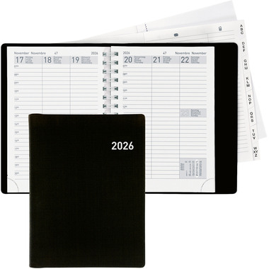 BIELLA Taschenagenda Rex Wire-O 2026 825773020026U 1W/2S schwarz ML 10.1x14.2cm