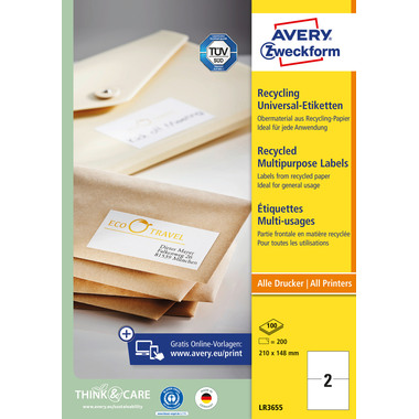 AVERY ZWECKFORM Etiketten 210x148mm LR3655 recycling 200 Stück