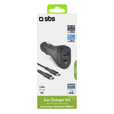 18W car charger and USB-C cable