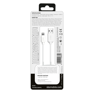 Data cable USB 2.0 to Apple Lightning connector for iPhone 5S/5/iPad Mini/iPod Touch 5/iPod Nano 7 - 1 m