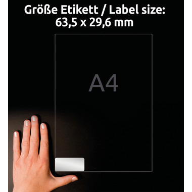 AVERY ZWECKFORM Typenschild-Labels 63,5x29,6mm L6011-20 silber 540Stk./20Bl.