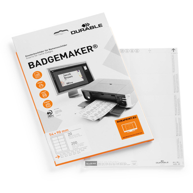 DURABLE Etiquettes Badgemaker 145502 blanc, 54x90mm 20flls./10pcs.