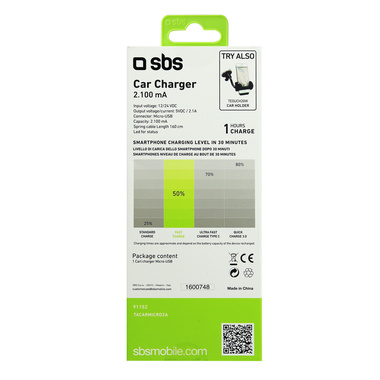 Caricabatterie per auto Micro-USB 2.100 mAh
