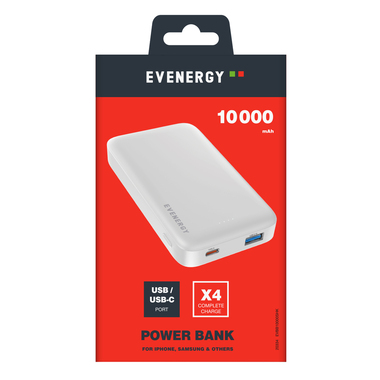 Powerbank 10000mAh, White, USB + USB-C