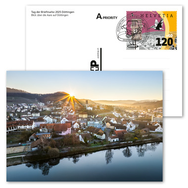 Bildpostkarte «Tag der Briefmarke 2025 Döttingen» Vorfrankierte Ansichtskarte A6, Taxwert CHF 1.20+0.60, gestempelt