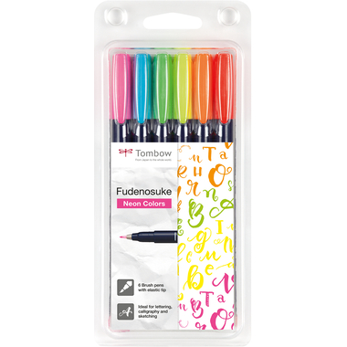 TOMBOW Kalligraphie Set WS-BH-6P Fudenosuke, 6 Farben Neon