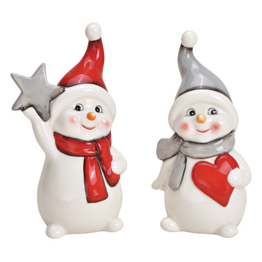 ROOST Bonhomme neige en céram. 10030552 blanc, 2 ass. 9x18x7cm