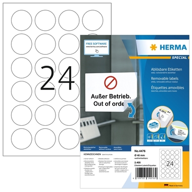 HERMA Etichette SPECIAL 40x40mm 4476 bianco,non-per. 2400 pz./100f.