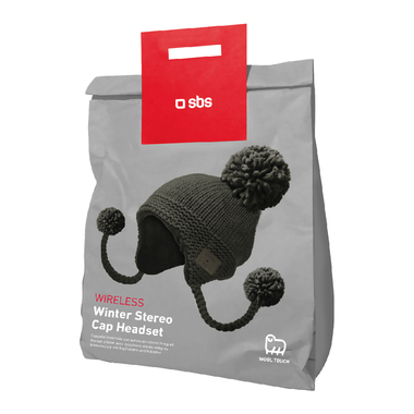 Cap with pom poms, braids and wireless earphones