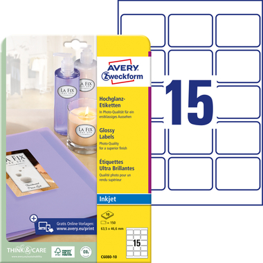 AVERY ZWECKFORM Etiketten 63,5x46,6mm C6080-10 weiss, grossy 150 Stück