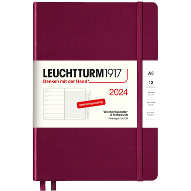 LEUCHTTURM Agenda semainier Medium 2026 44372472 1W/1S port red A5