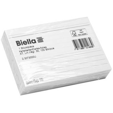BIELLA Karteikarten liniert 30 A7 23073000U weiss 100 Stück