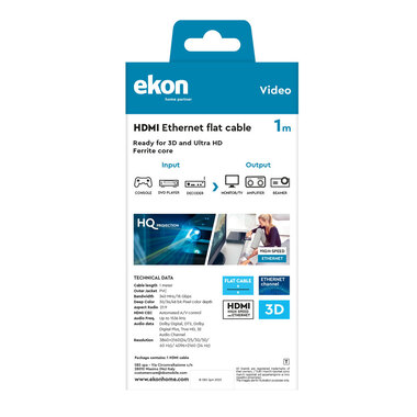 Flaches HDMI-Stecker-zu-Stecker-Kabel für hohe Auflösung | Ekon