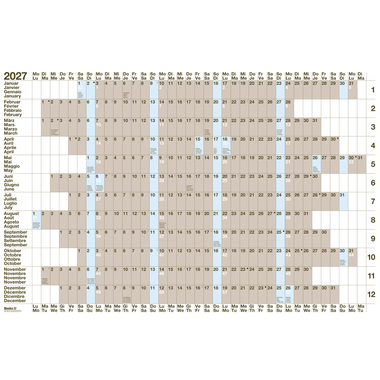 BIELLA Jahres-Wandplaner 2027 876012000027U 1J/1S weiss ML 69.5x46cm