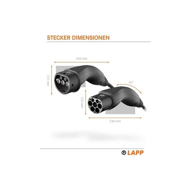 Lapp Ladekabel für Elektroauto Typ 2, 7.4kW, 32A, 5 m, Schwarz