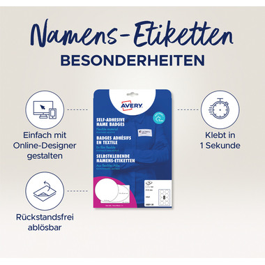 AVERY ZWECKFORM Namensetiketten 65mm J4881-20 weiss 20 Blatt/160 Stk.