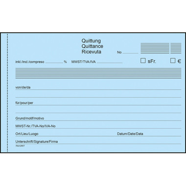 FAVORIT Quittungen D/F/I A20 8296OK blau/weiss 50x2 Blatt