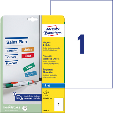 AVERY ZWECKFORM Magnet-Schilder 210x297mm J8867-5 Inkjet 5 Stk./5 Bl.