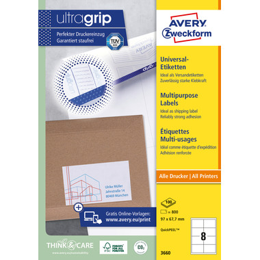AVERY ZWECKFORM Etiquettes 97×67,7mm 3660 blanc 800 pcs./100 flls.