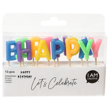 I AM CREATIVE Kerzen,Happy Birthday 6010.909 bunt, glitt.