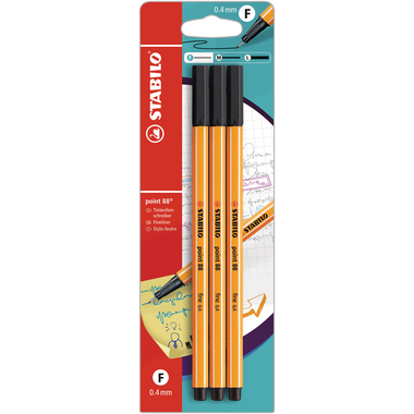 STABILO Fineliner Point 88 108833828 schwarz, 3 Stück