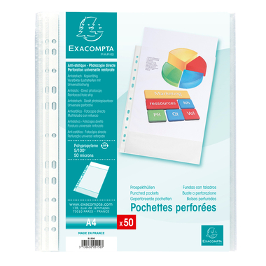 EXACOMPTA Zeigetaschen PP 50my A4 5150E transparent genarbt 50 Stück