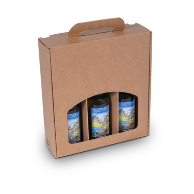 Emballage cadeau pour 3-4 bouteilles de bière en carton avec fenêtre & poignée en brun 245x278x73mm