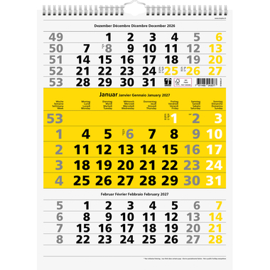 SIMPLEX 3-Monats-Wandkalender 2027 970008.27 3M/1S gelb 31x40cm