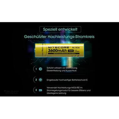 Nitecore Batterie NL1836 Li-Ion Typ 18650 3600 mAh, 1 Pièce/s