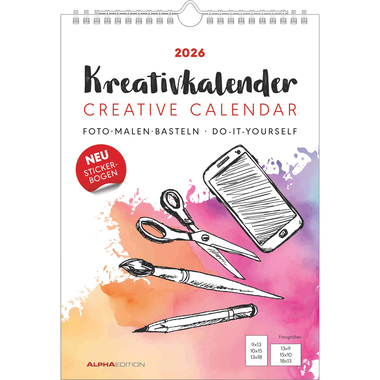 ALPHA EDITION Bastelkalender 2026 160599 1M/1S weiss ML 21x29.7cm