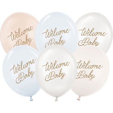PARTYDECO Ballons 30cm SB14P3420016 Welcome Baby, blau 6 Stück
