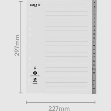 BIELLA Répertoires PP A4 47142400U gris A-Z 24 pcs.