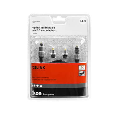 Cable with two Toslink connectors and two jack 3.5 mm Toslink adapters