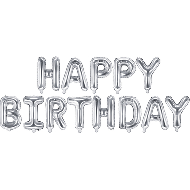PARTYDECO Ballon en plastique 340x35cm FB6M-018 Happy Birthday argent