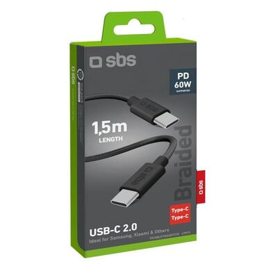 Fabric cable Type-C a Type-C, 60W, 1,5m, grey