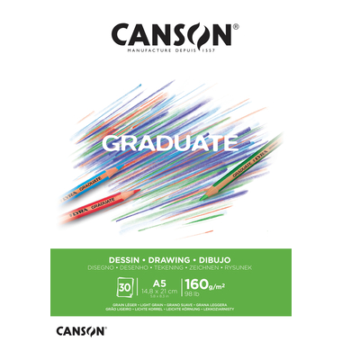 CANSON Graduate Dessin A5 400110364 30 flles, blanc, 160g