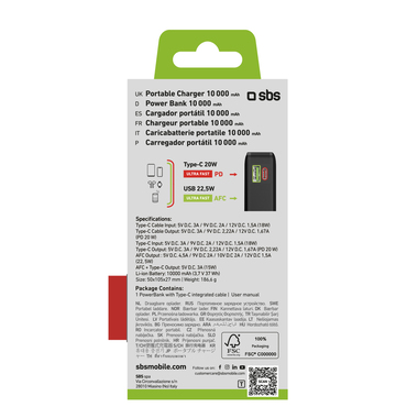 Batterie externe 10 000 mAh câble USB-C inclus | SBS