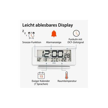 ADE Funkwecker mit Temperatur und Datumsanzeige, Weiss