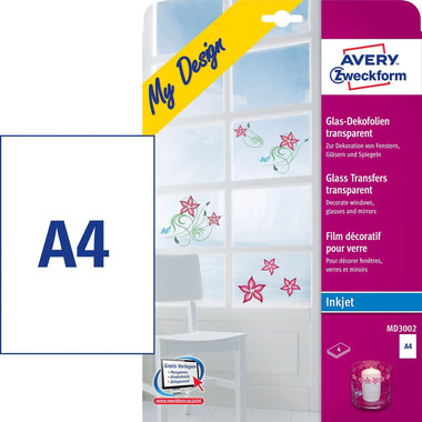 AVERY ZWECKFORM Glasfolie My Design A4 MD3002 transparent 4 Blatt